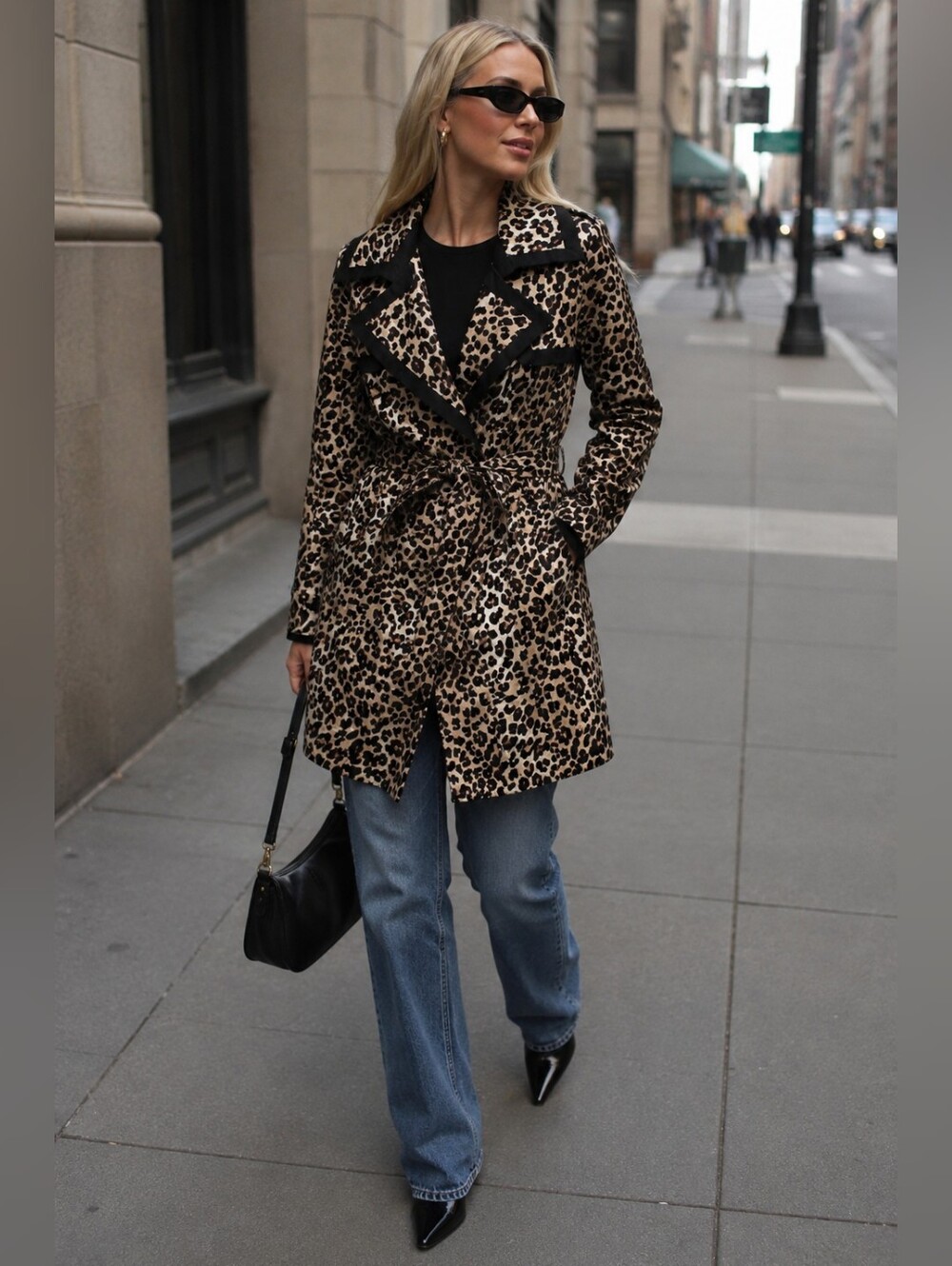 Bebe Leopard Print Belted Trench Coat